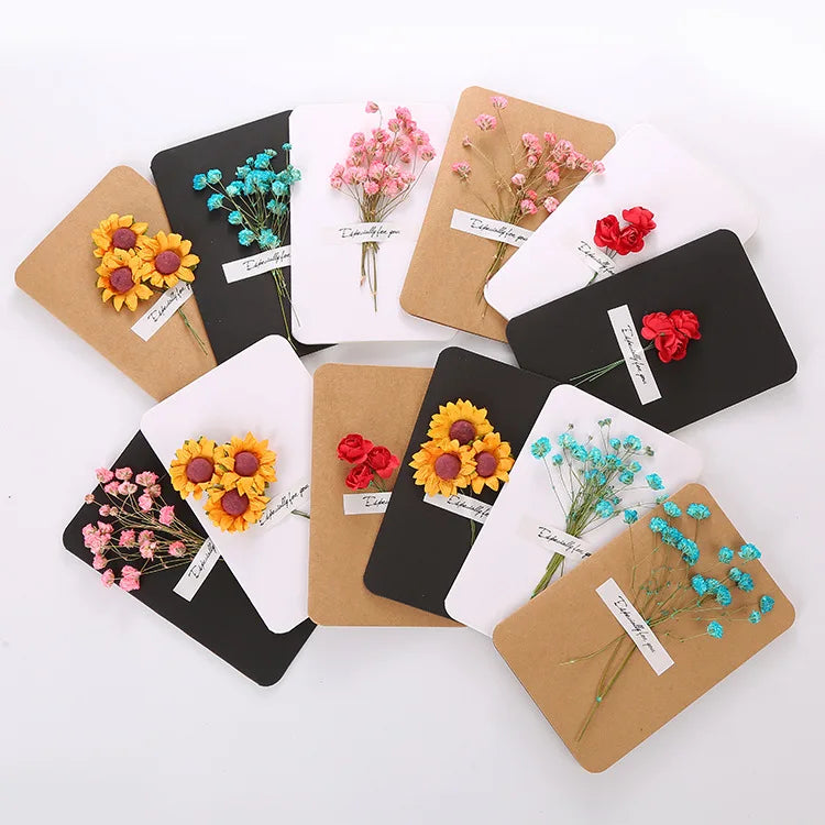 Wholesale Thank You Cards Floral Flower Greeting Cards With Dry Flowers