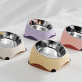 Modern Solid Pattern Dog Food Water Bowl Durable 15 Degree Tilted Rounded Single Dog Bowl Stainless Steel Pet Feeder Detachable