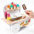 Wood Simulation Ice Cream Truck Shopping Cart Toy Parent-Child Interactive Pretend Play for Kids 2-8 Years Old