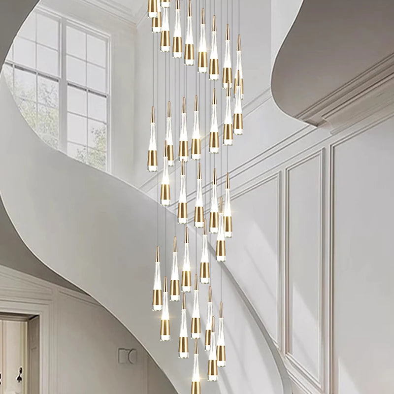 Nordic Simple Led Acrylic Villa Staircase Chandelier Kitchen Living Room Warm Bedroom Bedside Light Long Small Led Chandelier