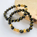 8mm Crystal Elastic Beaded Bracelet Polished Black Obsidian with Wealth Pixiu Feng Shui Protection Prosperity Good Luck Charm