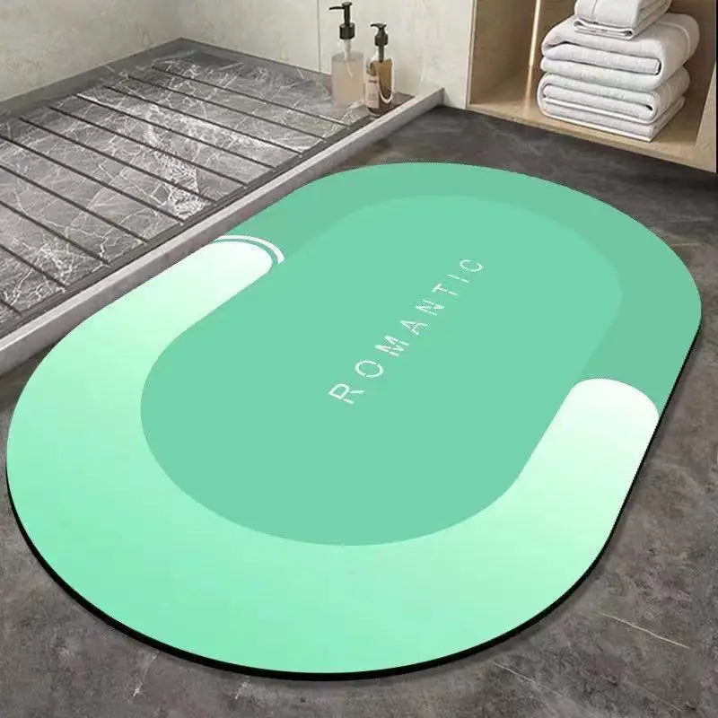 Oval Bath Mats Absorbent Antislip Rubber Base Easy Clean Oval Toilet Mat