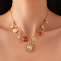 Vintage Face Sun/Scallop/Heart Multi Pendants Necklace for Women Trendy Lady Street Cross Chain Choker Fashionable Jewelry Gifts