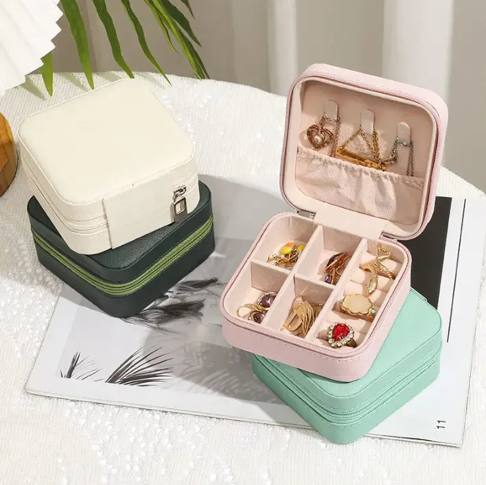 Travel Jewelry Organizer Storage Ring Gift Box Rectangle Square Shape Leather Zipper Bag for Earrings Necklaces Other Jewellery