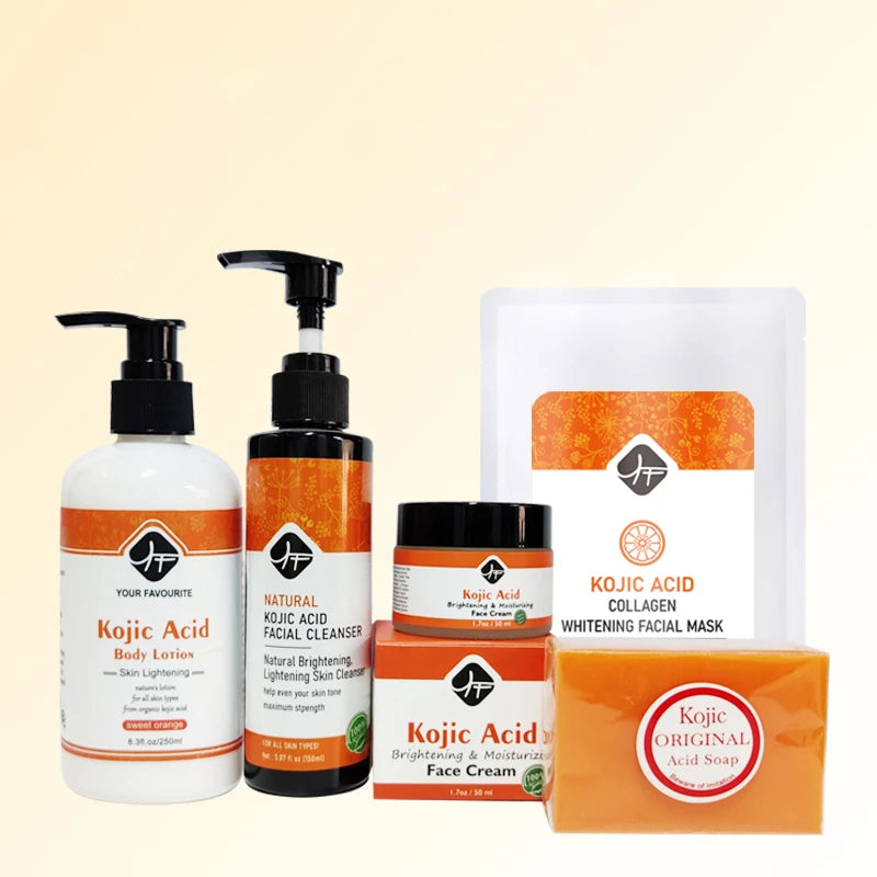 Factory Sales Skincare Set for Black Skin Kojic Acid Lotion Facial Cleansing Cream Nicotinamide Collagen Ingredients Whitening