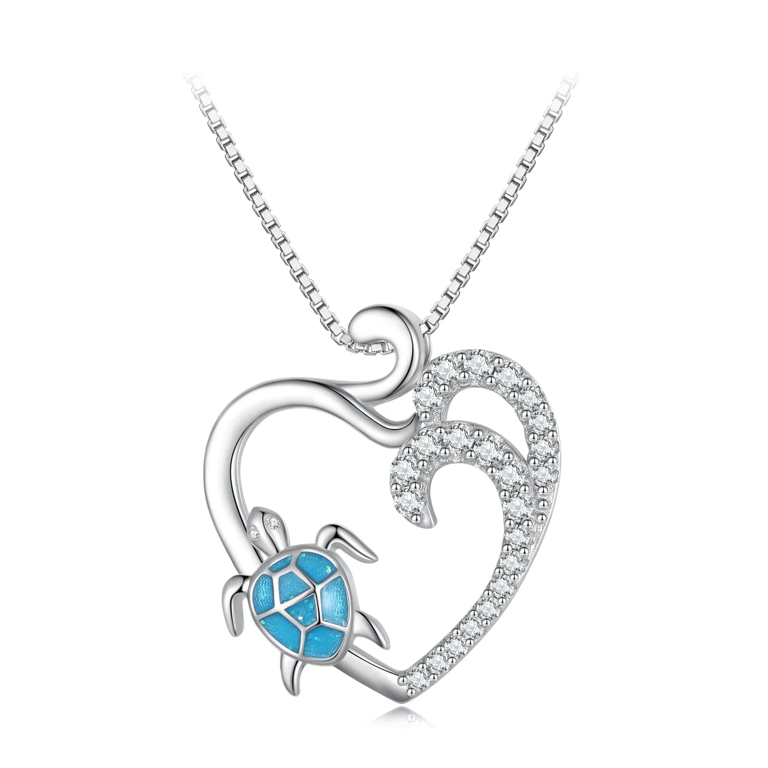 925 Sterling Silver Blue Enamel Turtle Pendant Necklace Zircon Heart Neck Chain Fine Jewelry for Women's Wedding Birthday SCN499