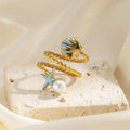 Summer Series 18K Gold Plated Stainless Steel Shell Ring  Blue Shell Freshwater Pearl Ring Fashion Jewelry Wholesale Factory