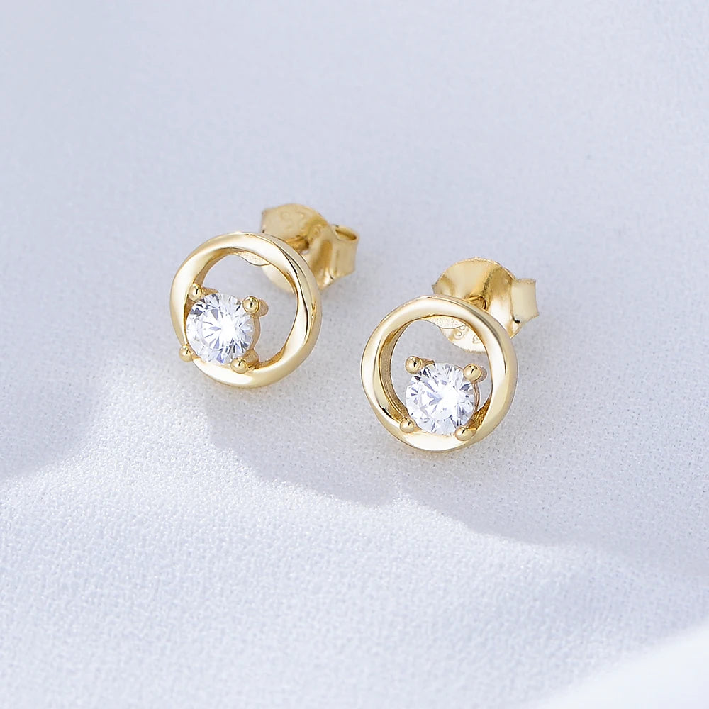Fashion S925 Sterling Silver Geometric Round Hollow Bling Cubic Zircon Solitaire Fine Stud Earrings for Women Jewelry