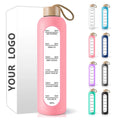 Gym Inspirational Aquarius 32 oz Sports Eco Friendly Motivational Bamboo Lid Glass 1l Water Bottle with Time Marker to Drink