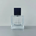Transparent Square Shape Glass Perfume Mist Spray Bottles 30ml 50ml 100ml Capacity with Black Wooden Lid Packed in Carton