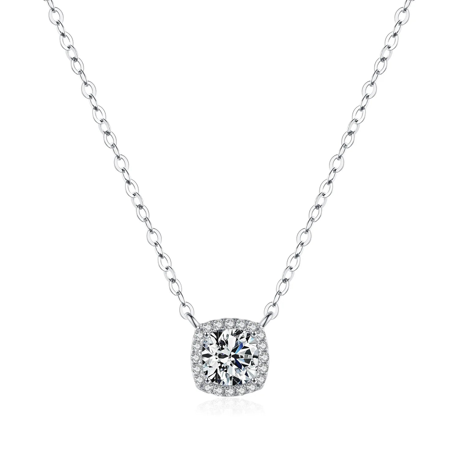 Fashion Jewelry square Cube Pendant Clavicle Chain 925 Sterling Silver Rhodium Plated 1ct Moissanite Pendant Necklace