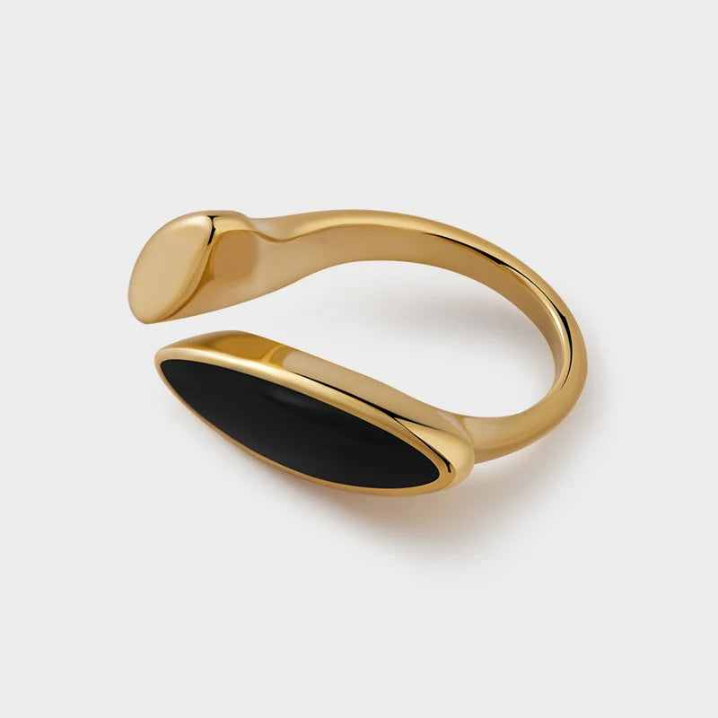 Fashion Minimalist Geometry Shape Painting Bohemia Women's 18K Gold Plated Stainless Steel Ring Exquisite Waterproof ORNAPEADIA
