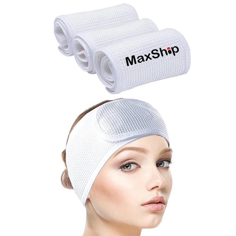 Custom logo White Color Waffle Fabric Facial Spa Headband for Women
