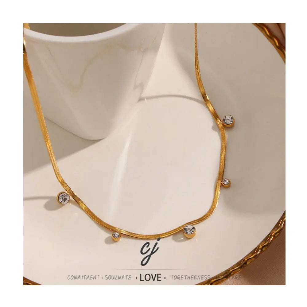 Carline Fashion Jewelry Round Beads Necklace Stainless Steel Trendy 18K Gold Plated With Zircons Necklace Custom for Women Girls