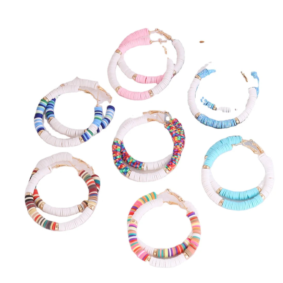 QIUHAN Hoop Clay Beads DIY Earrings Bohemia Dangle Hoop Earrings Multi-color Soft Pottery Earrings