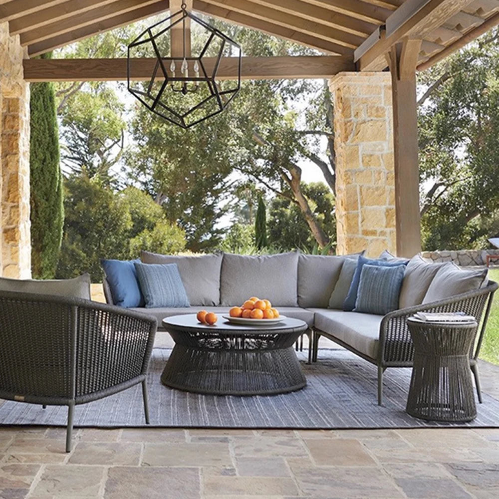 Durable Outdoor Rattan Woven Sofa Garden Table Chair Set Waterproof and Sunscreen for Dining Courtyards