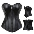 Gothic Steampunk Style Women's Corset Top Zipper or Basque Closure Lingerie Faux Leather Corset