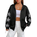 Top Fashion High Quality 100% Cotton Fleece Zip up Hoodie Custom logo Shiny Diamond Rhinestone Zipper Hoodie for Women