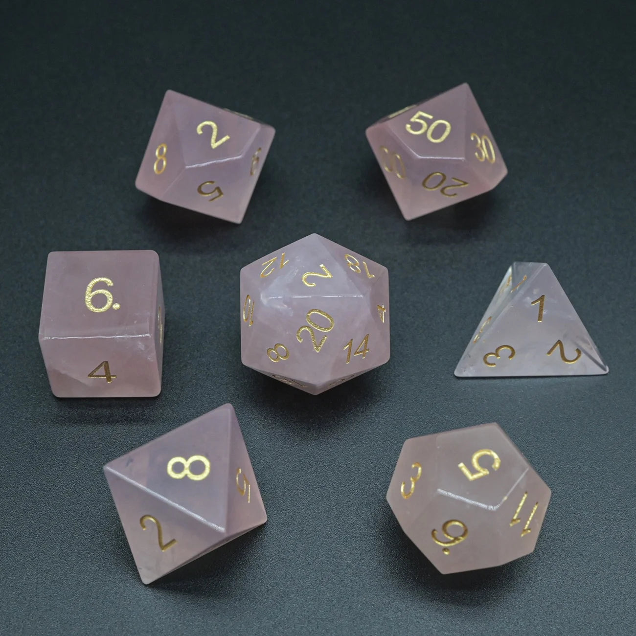 Valentine's Gift 7pcs Polyheral RPG DND Rose Crystal Gemstone Dice Set for Girls