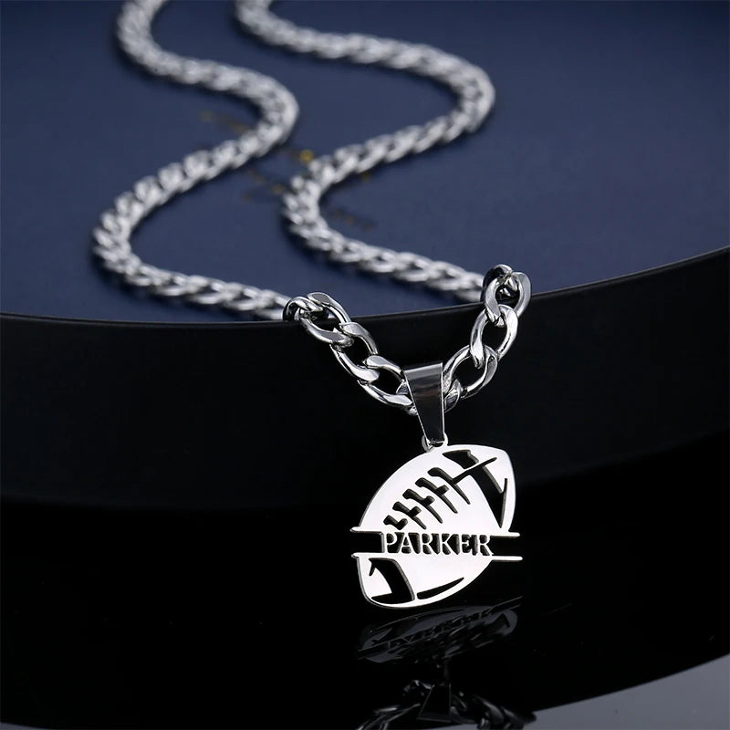 Hot Selling Sports Stainless Steel Laser Engraved American Football Pendant Necklace Personalized Gift