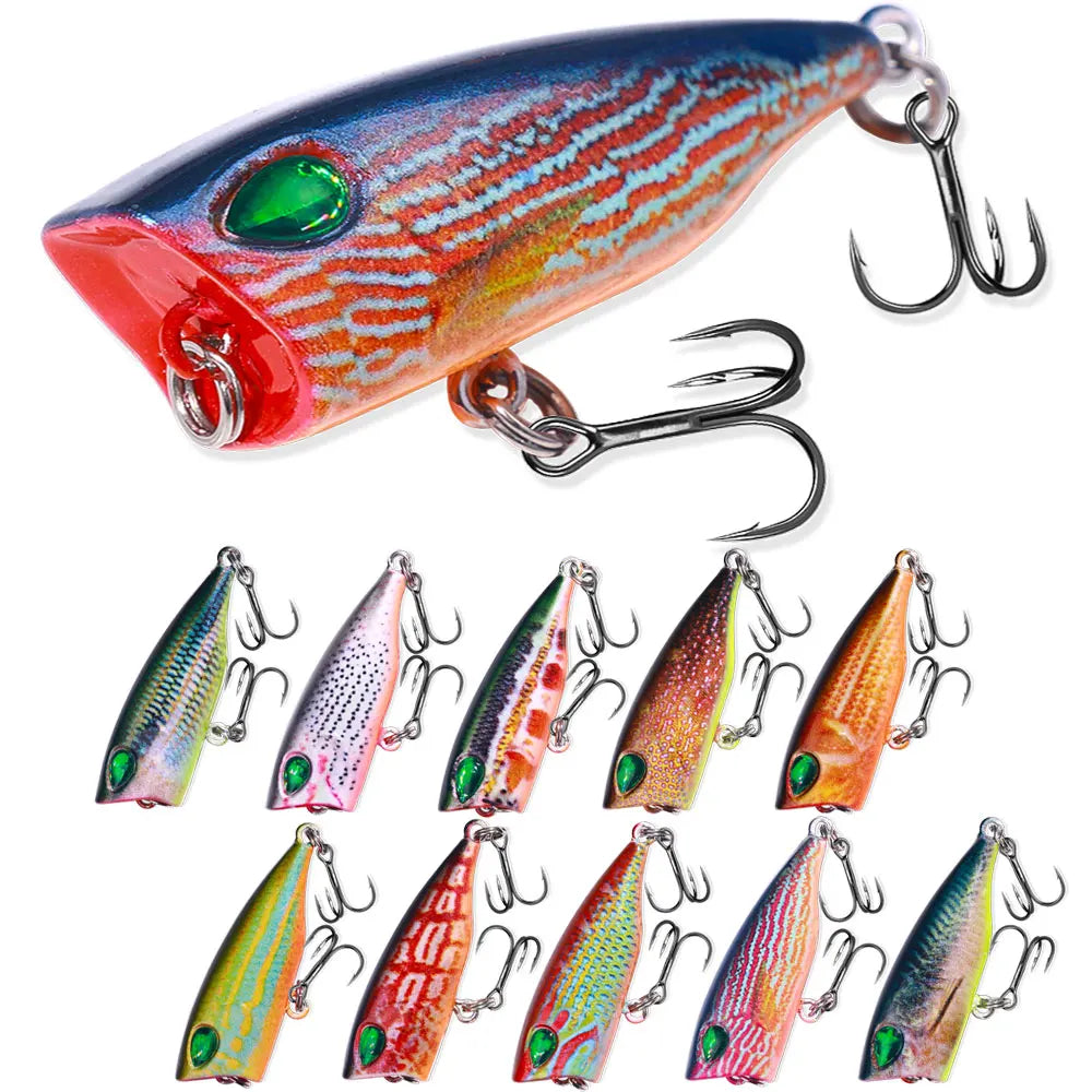Wholesale PO046 4cm 3.2g Artificial Hard Bait Floating Mini Popper Fishing Lures with 3D Eyes