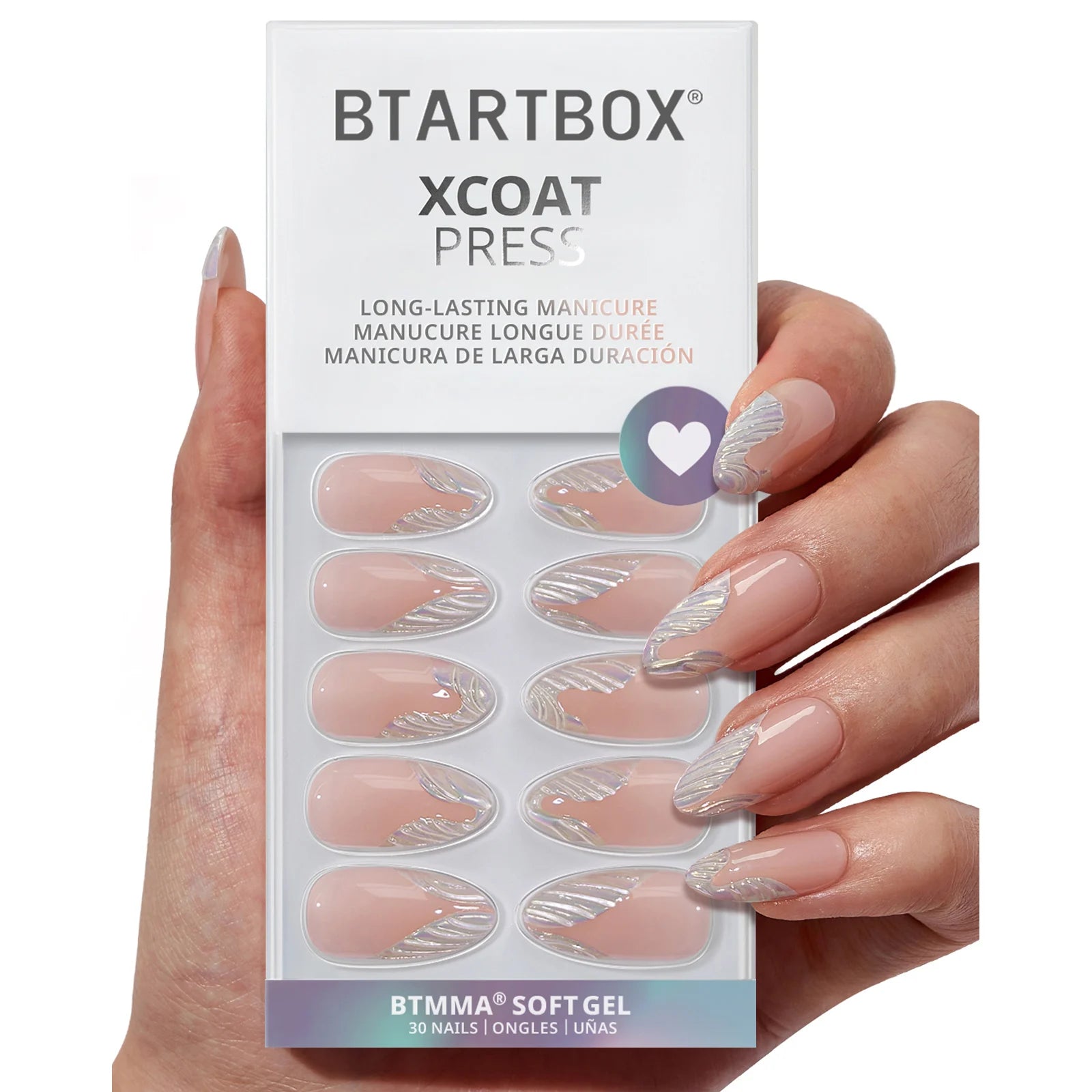 BTARTBOX French Style Artificial Fingernails Wholesale Medium Almond Luxury 3D French Tip Soft Gel Press on Fake Nails En Gros