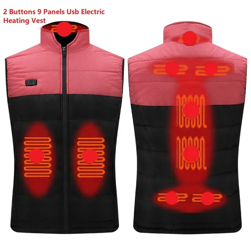 Men's Unisex 9 Zones USB Rechargeable Heating Puffer Vest Lightweight Upgraded Sleeveless for Winter-Power Bank NOT Included