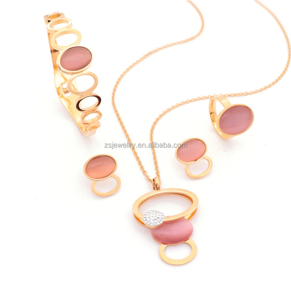 Simple Luxury 4Pcs Gold Plated Stainless Steel Bracelets and Belts Set Fashion Design Gemstone Women's Jewelry for Wedding
