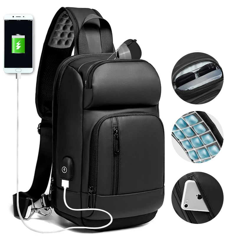 Custom logo Sling Backpack for Men Men Chest Bag With Usb Charge Port Small Bag Crossbody Bag Chest Customizable Sling Shoulder