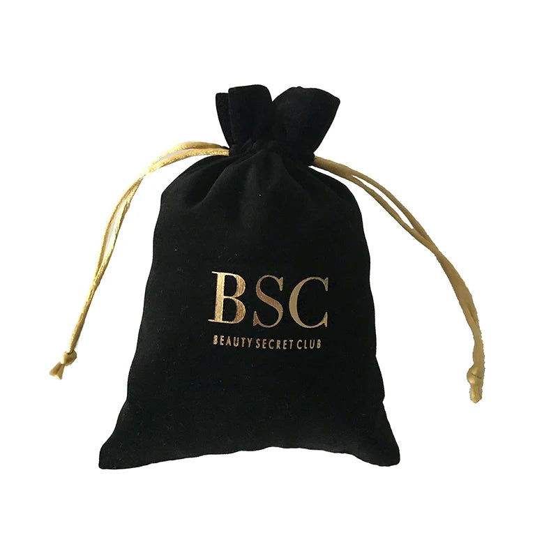 Hot Stamping Gold Logo 12x16cm Flannel Velvet Recyclable Drawstring Bracelet Gift Bag Jewelry Dust Pouch