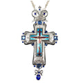 Orthodox Silver Plated Jesus Crucifix Icon Blue  Diamond Bishop Church  Pectoral Cross Necklace of Spiritual Gift