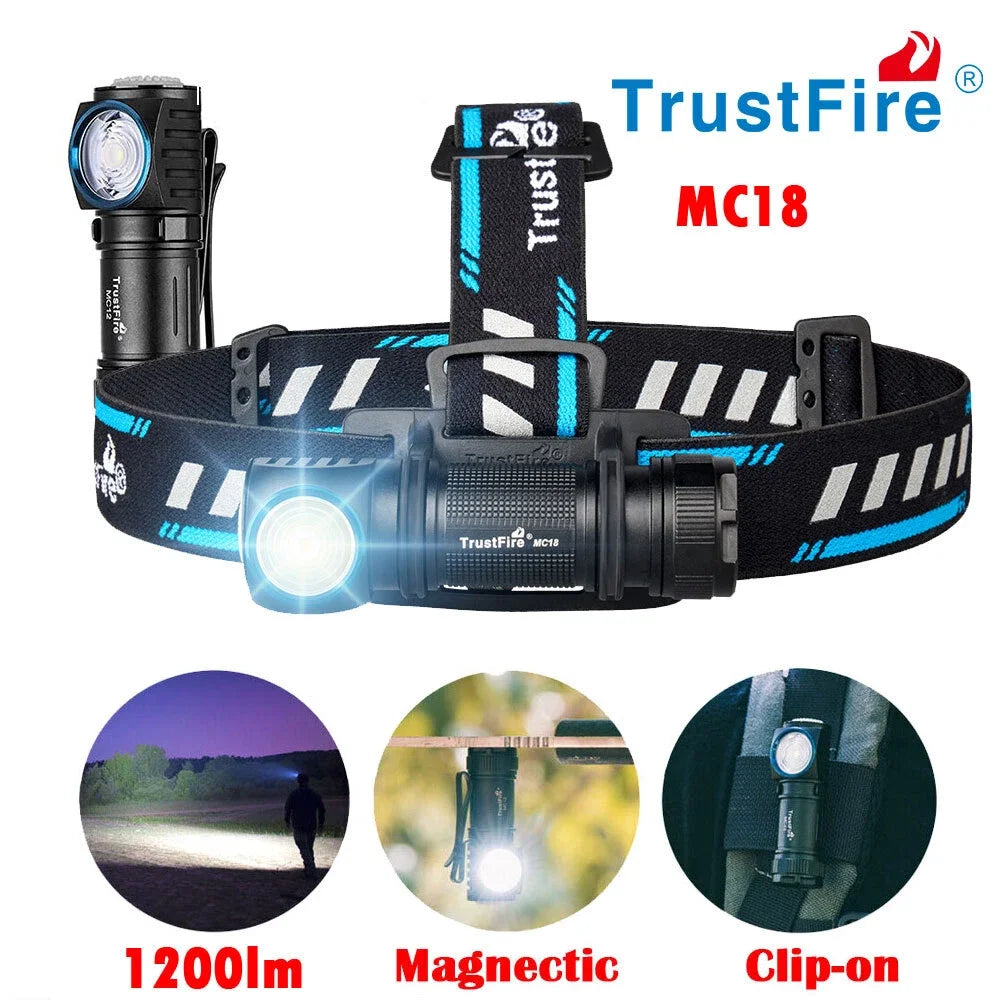 TrustFire MC18 Led Rechargeable Powerful Headlamp Flashlight 1200Lm Magnetic Pocket 18650 Head Lampe Frontale Flashlight