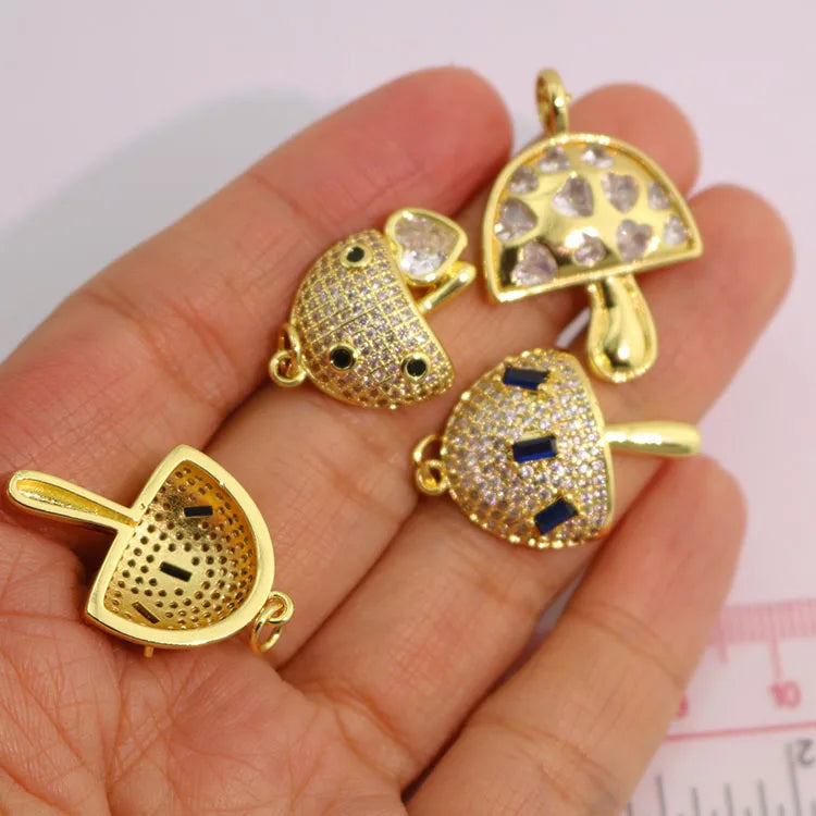CZ8857 Dainty 18K Gold Mini  Jewelry Supplies CZ CharmSmall Tiny Diamond Cubic Zirconia Mushroom Vegetable Charms Pendants