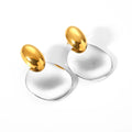 2025 New Arrival Stainless Steel 18K PVD Plated Geometric Oval Shaped Two Tones Simple Stud Earrings for Girls