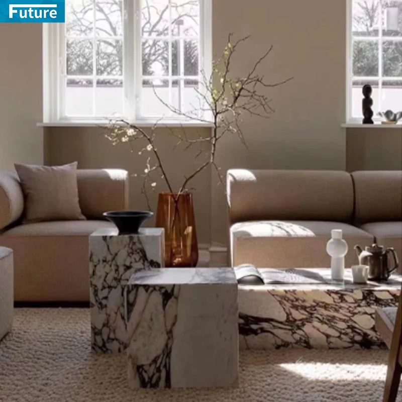 Natural Marble Bedside Plinth Side Table for Bedroom Furniture Living Room CenterItalian Marble Coffee Tables