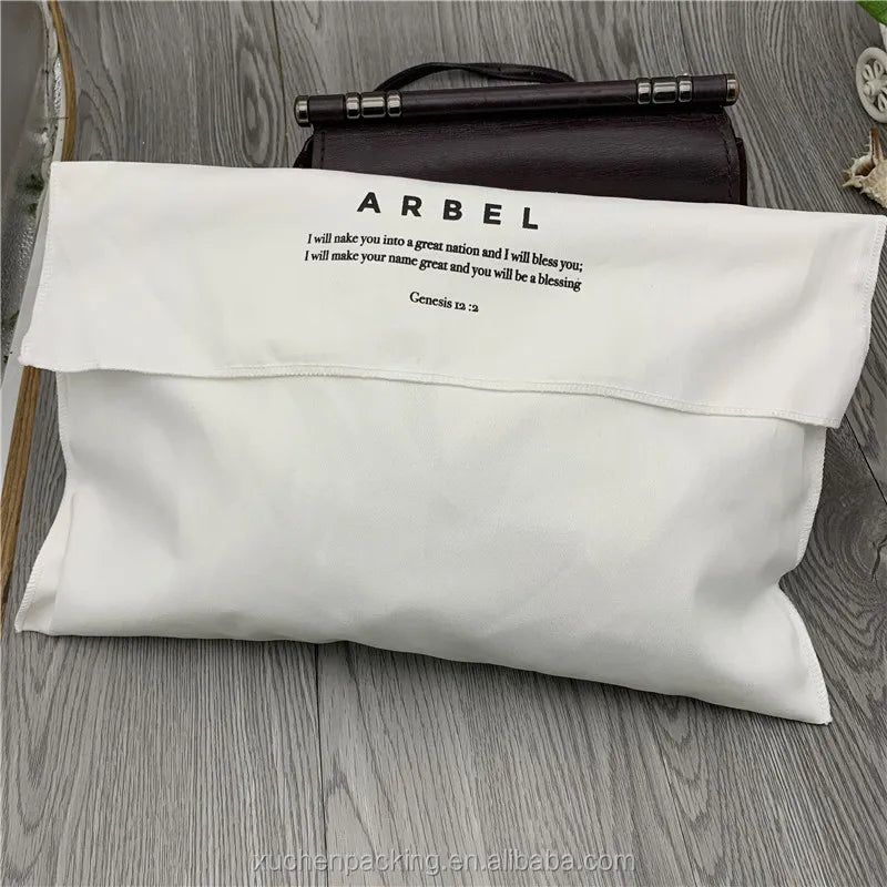 Custom Ivory White Cotton Twill Envelope Dust Bag for Handbag