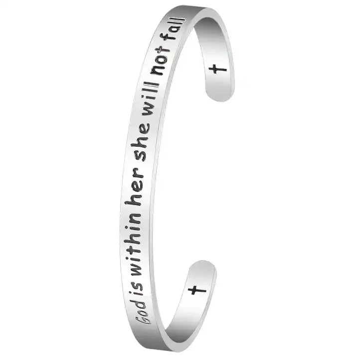 Beimai OEM Engraved Letter Stainless Steel Fashion Bangle for Women Customizable Cuff Bangle
