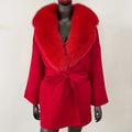 OFTBUY 2025 Winter Fashion Women's Double-Sided Wool Cashmere Coat Detachable Natural Fox Fur Collar New Design Woven Suit