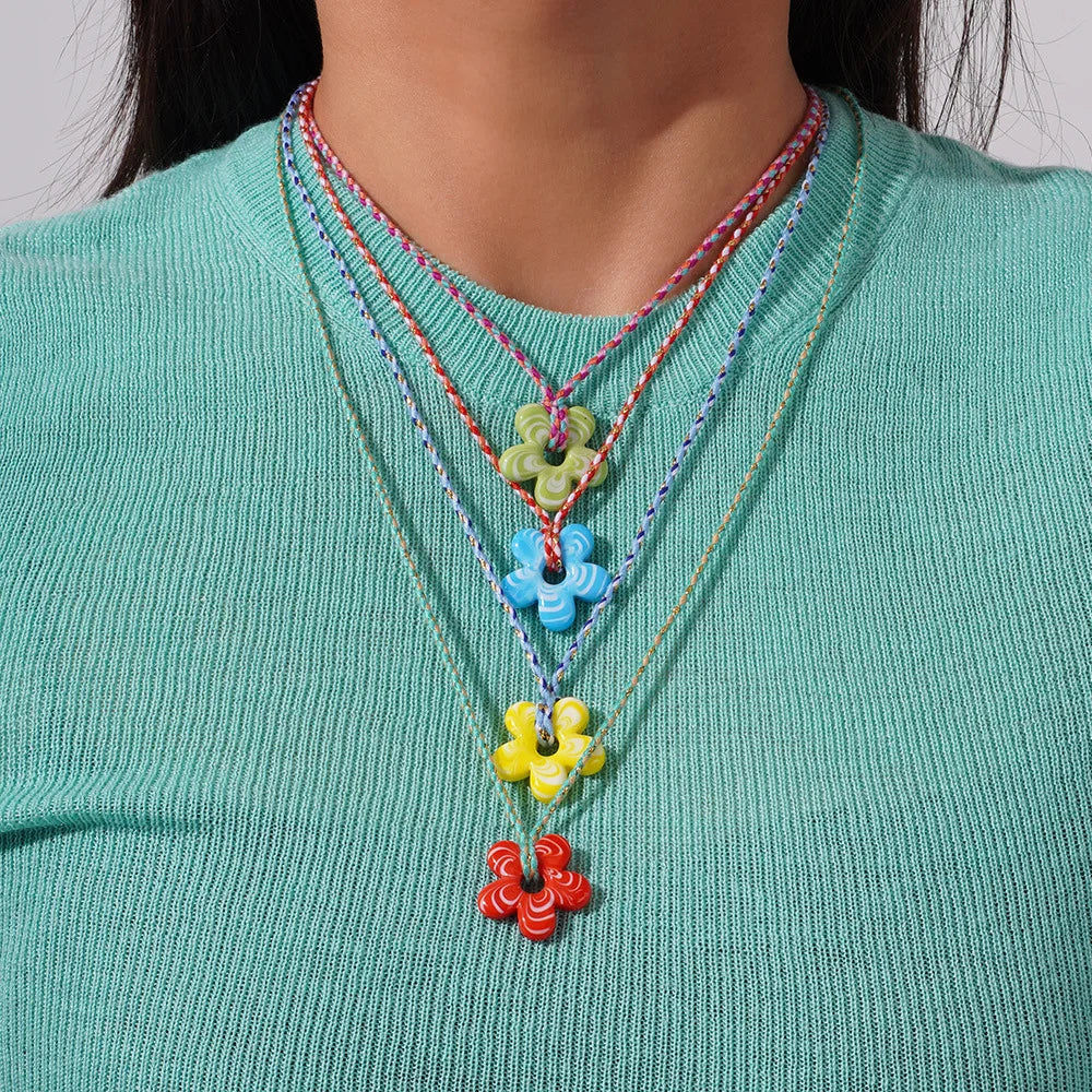 Korean Inspired Colorful Glass Flower Bohemian Trendy Rope Chain Crystal Flower Cute Ins Style for Parties Sweater Chains