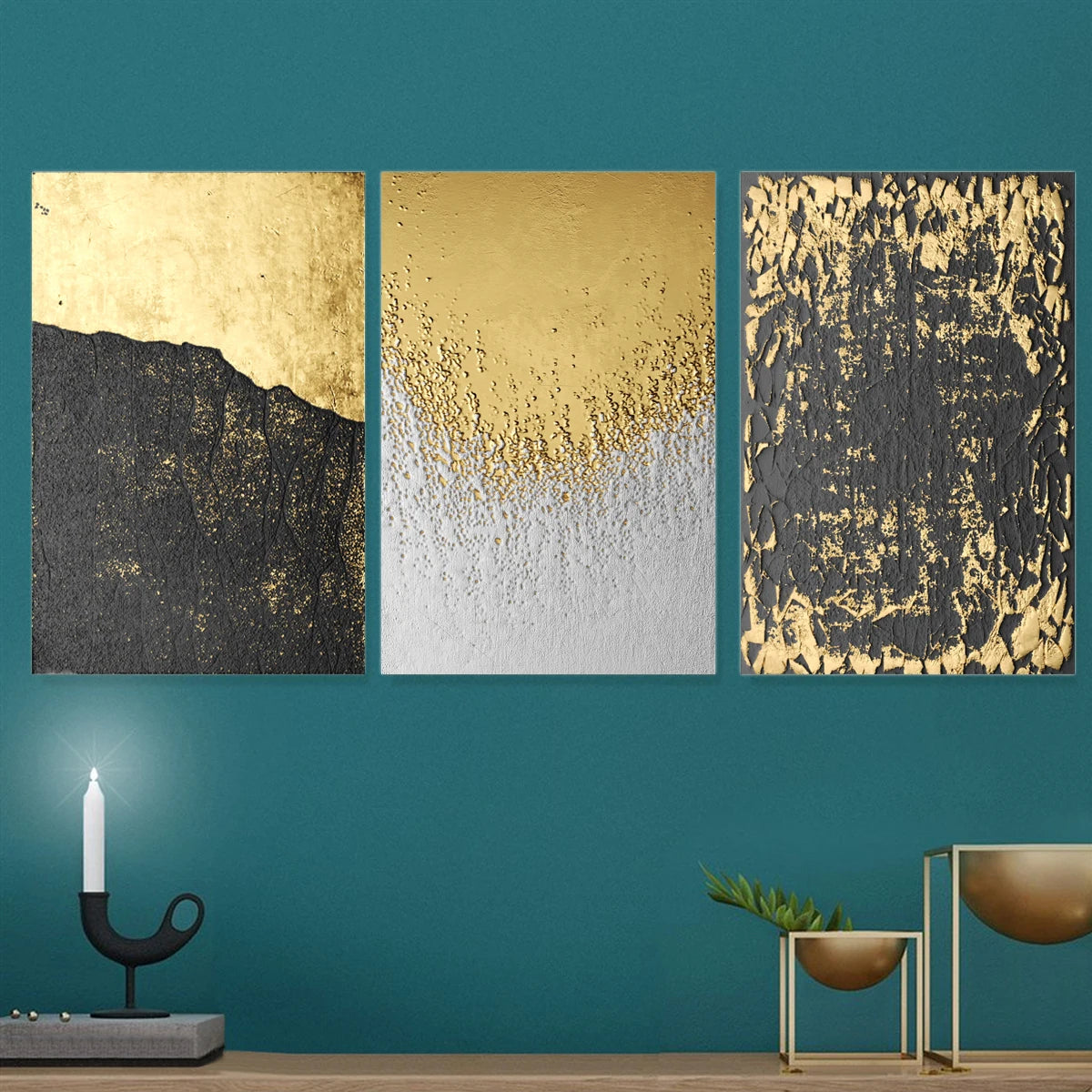 Gold Foil Abstract Graffiti Canvas Print Poster Unframed Picture Wall Home Decor