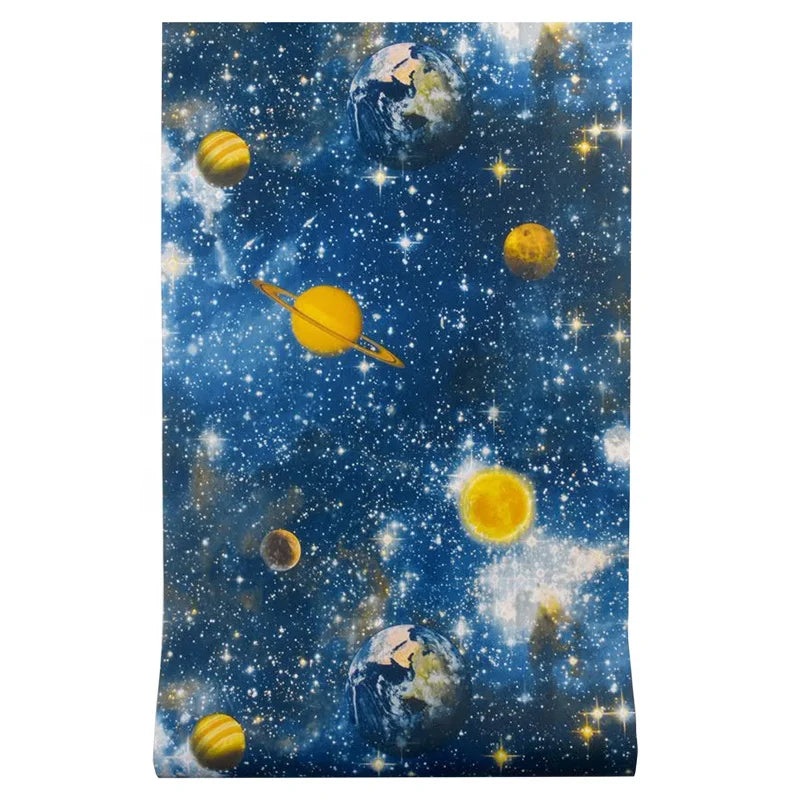 Waterproof Household Entertainment Hotels Modern Star Earth Design PVC Wallcovering Children's Room Vinyl Wallpaper