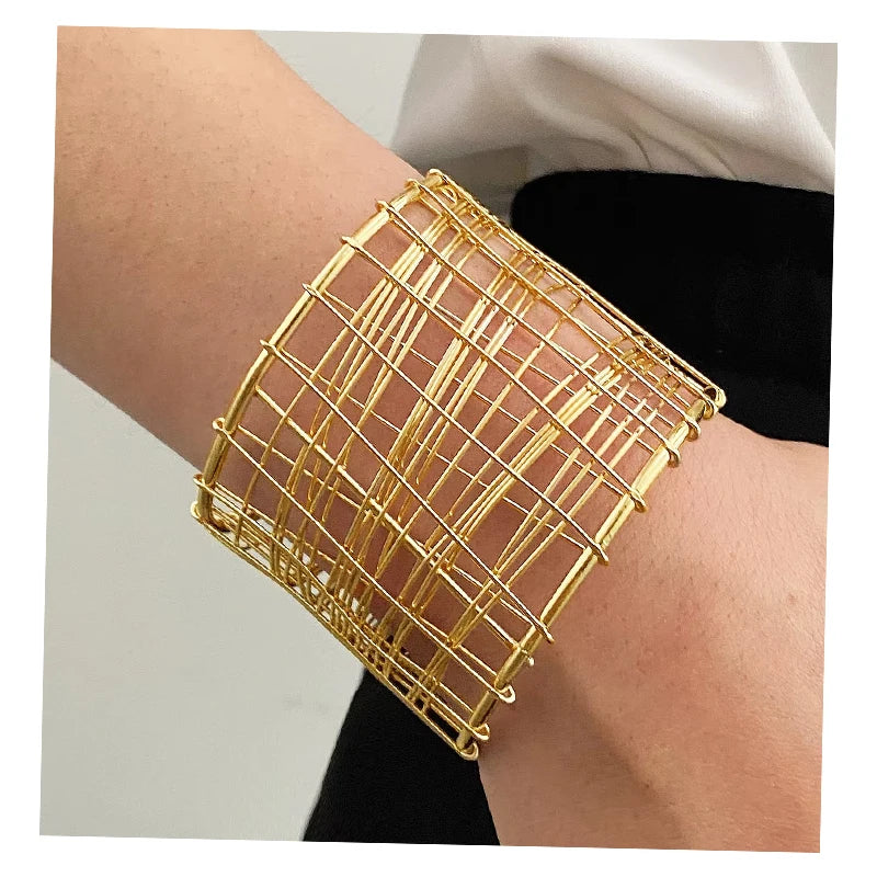 VKME Retro Punk Style Gold Color Braided Filament Bracelet for Women Jewelry