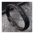 Fashion Stainless Steel Charm Magnetic Black Unisex Cuff Bracelet Leather Genuine Braided Vintage Punk Rock Bangles Jewelry Gift