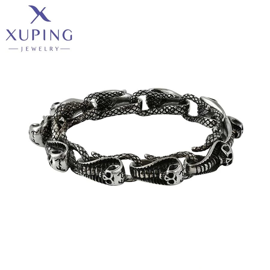 XUPING 75285 New Wholesale Men Trendy Texture Design Cool Stainless Steel Jewelry Black Gun Color Fashion Man's Bracelet