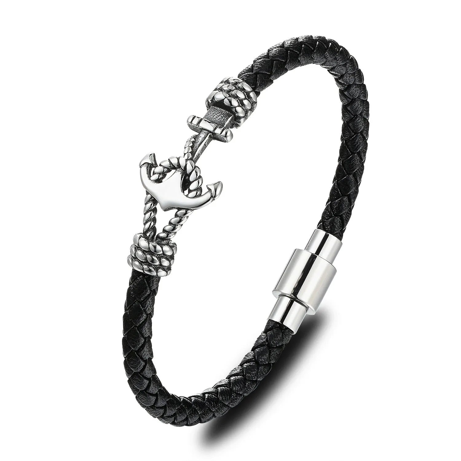 Stainless Steel Braided Leather Bracelet for Men Women Leather Wrist Band Cuff Bangle Bracelet Magnetic Clasp