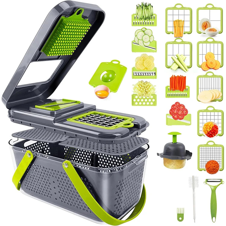22 1 Multifunctional Manual Mandolin Chopper Slicer Grater Onion Dicer Vegetable Cutter Kitchen Tools Plastic Handle Container