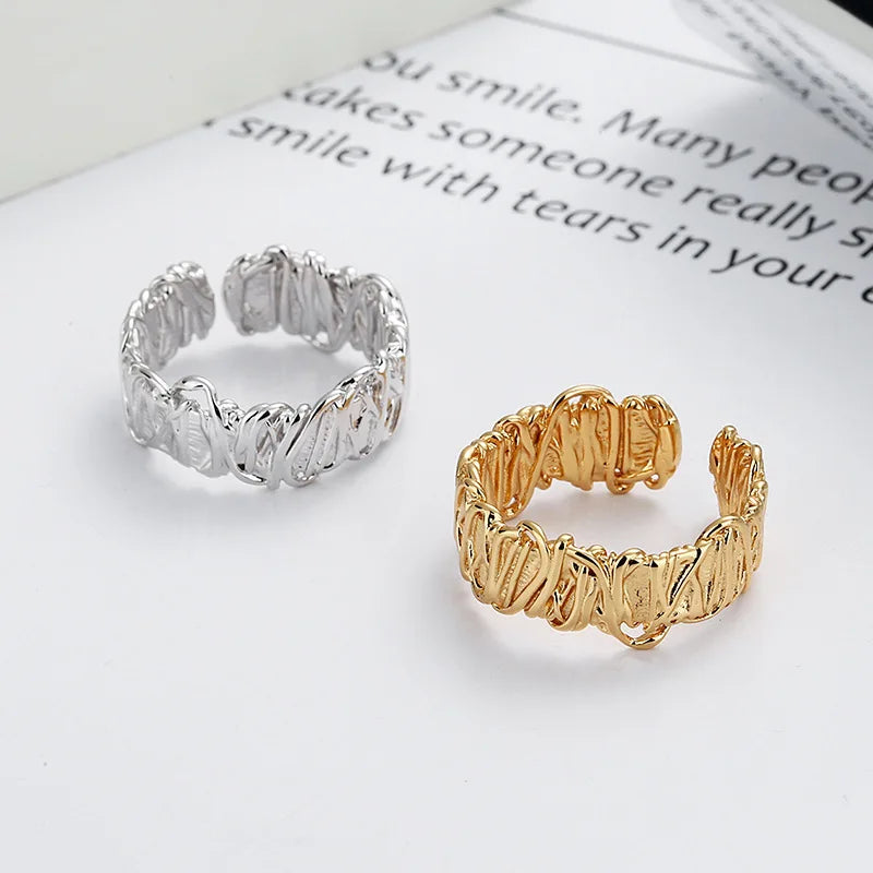 Korean Version Opening Adjustable Ring Irregular Fashionable Tarnish Free Jewelry 18k Gold Plated 925 Sterling Silver Ring