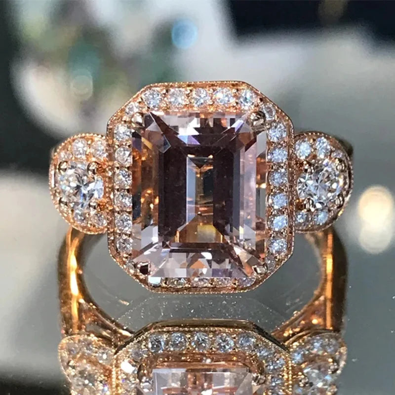 CAOSHI 2025 Beautiful Ring Radiant Crystal Clear Gemstones Full Around Anillos Advanced Women Girls Pure Gold Luxury Rings