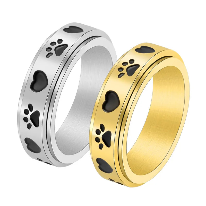 New Fashion love Dog Print Rotatable High-end Ring Cute Ladies Stainless Steel Cold Style Ring Accessories