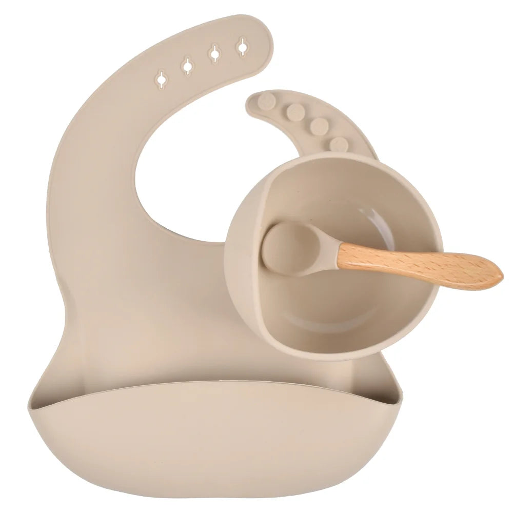 New Arrival Eco-Friendly Non-Toxic Strong Suction Bowl Spoon Set Feeding Bib Baby Silicone Bowl and Plate
